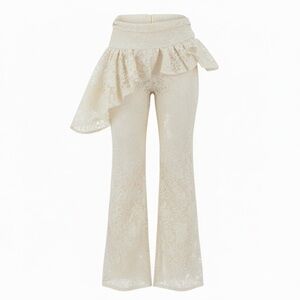 Cream Skirt Sheer Flare Pants with Ruffle Detail